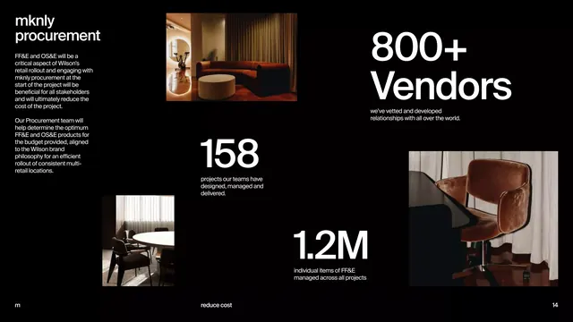 B2B procurement metrics slide, corporate-clean, minimal, dark