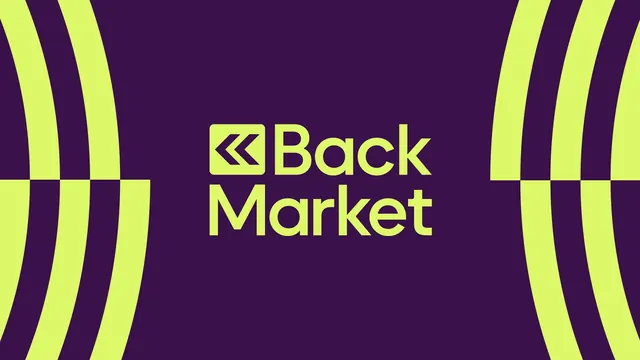 Back Market lockup on lime concentric arcs, flat, geometric, duotone