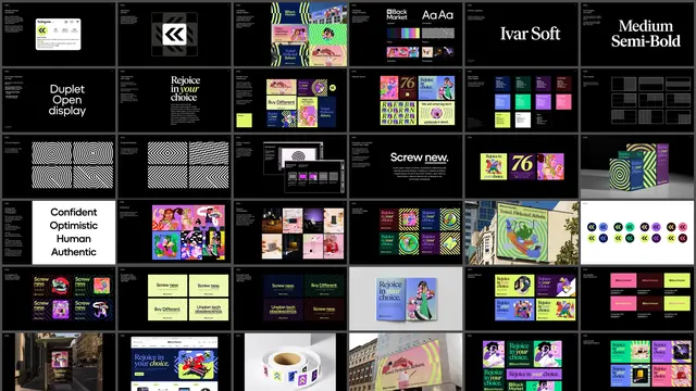 Back Market brand guidelines contact sheet, dark-mode, data-dense, dark
