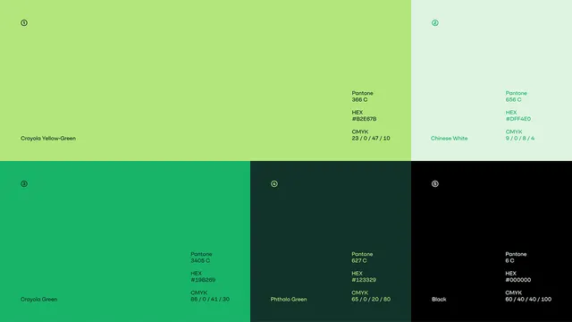 Tenvelicor green brand color palette, minimal, swiss, vibrant