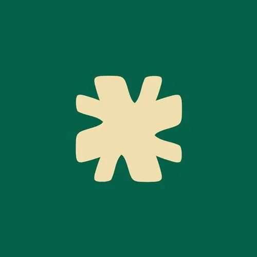 Asterisk/star abstract logo: organic geometric on teal field, minimal, abstract, light