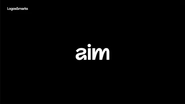 Aim wordmark on black field, minimal, monochrome, dark