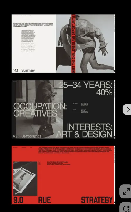 High-contrast editorial spread with red accent bar, minimal, corporate-clean, dark