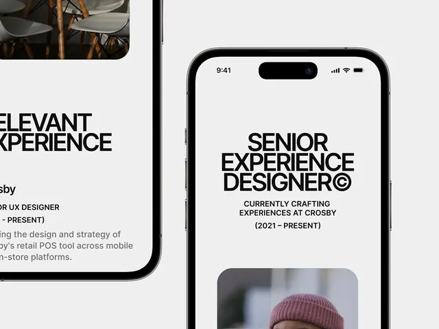 UX designer portfolio mockup with device frame, minimal, corporate-clean, light