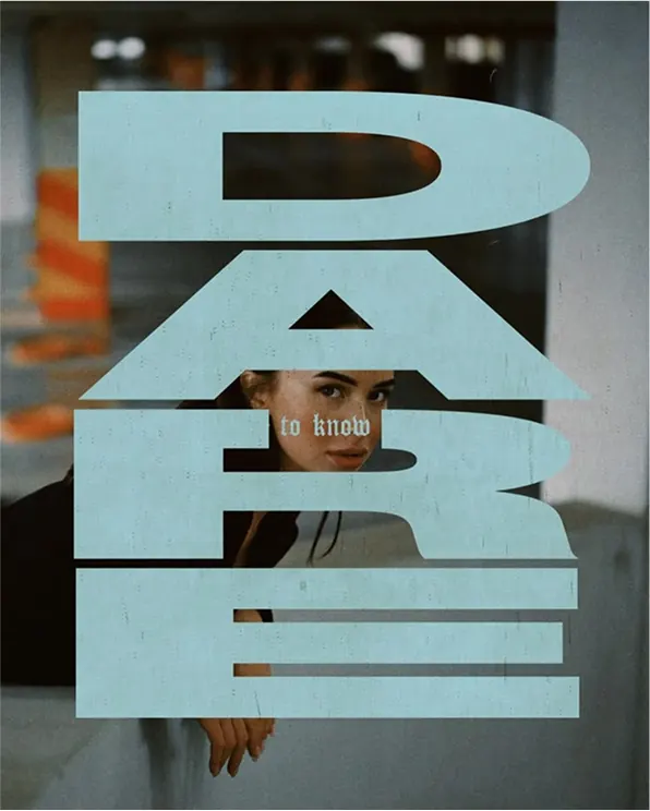 Oversized cutout type with figure silhouette, minimal, editorial, light