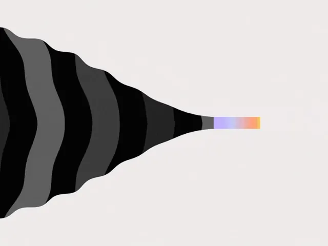 Layered gradient fan logo, abstract, gradient-heavy, dark