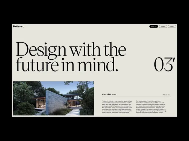 Feldman architecture studio website, minimal, corporate-clean, light