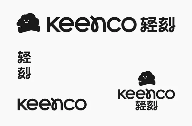 Keenco bilingual type system with cloud mascot, minimal, monochrome, dark