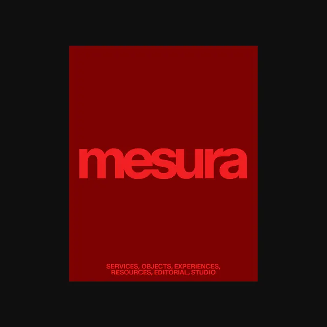 Mesura type specimen with deep red accent, minimal, corporate-clean, dark