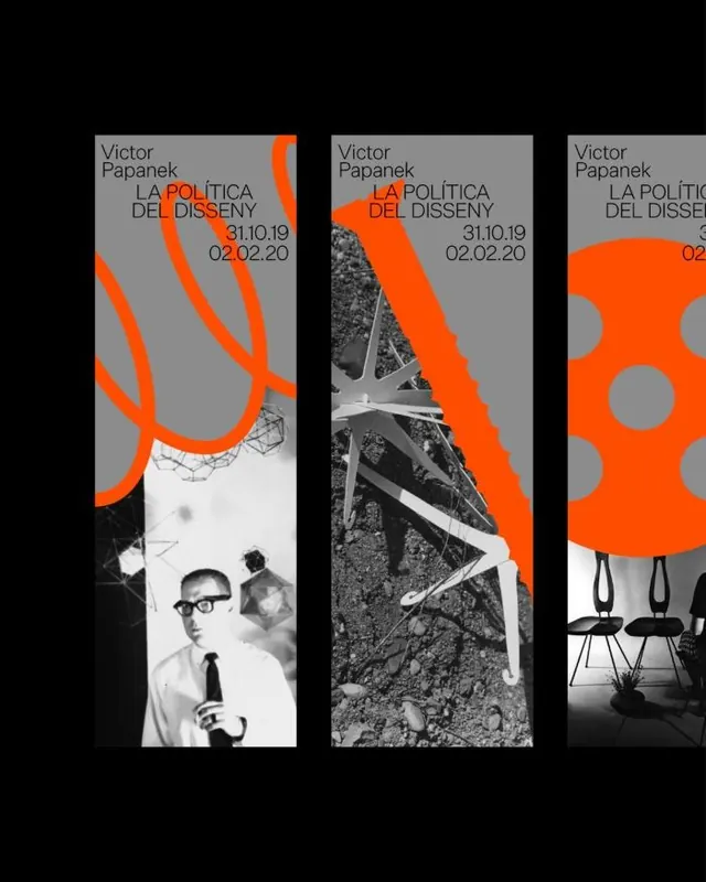 Orange slash graphic event posters with photography, editorial, minimal, dark