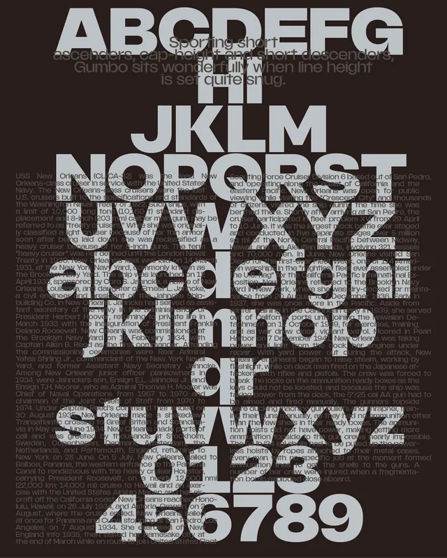 Dense typographic specimen with overlapping letterforms, abstract, minimal, dark