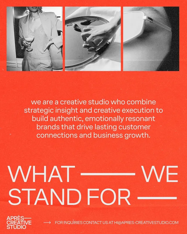 Red and black studio identity poster, editorial, minimal, warm