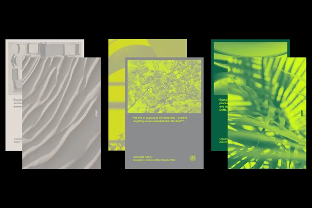 Triptych editorial spreads with organic botanical patterns, minimal, organic, light