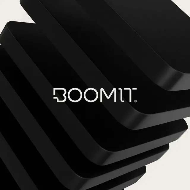 Boomit logo, geometric, minimal, light