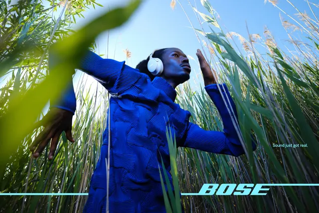 Bose "Sound just got real." campaign key visual, photographic, cinematic, vibrant