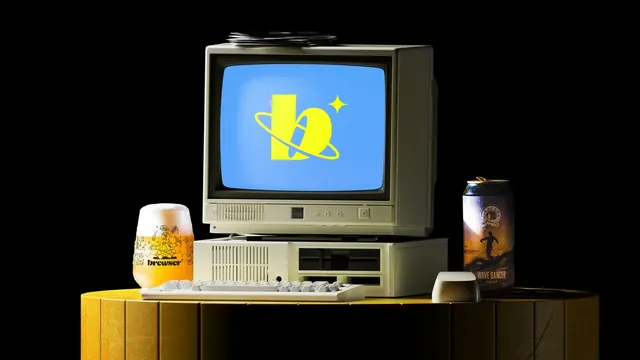 Brewser orbit monogram on a retro CRT in a 3D still life, 3d-render, retro, dark