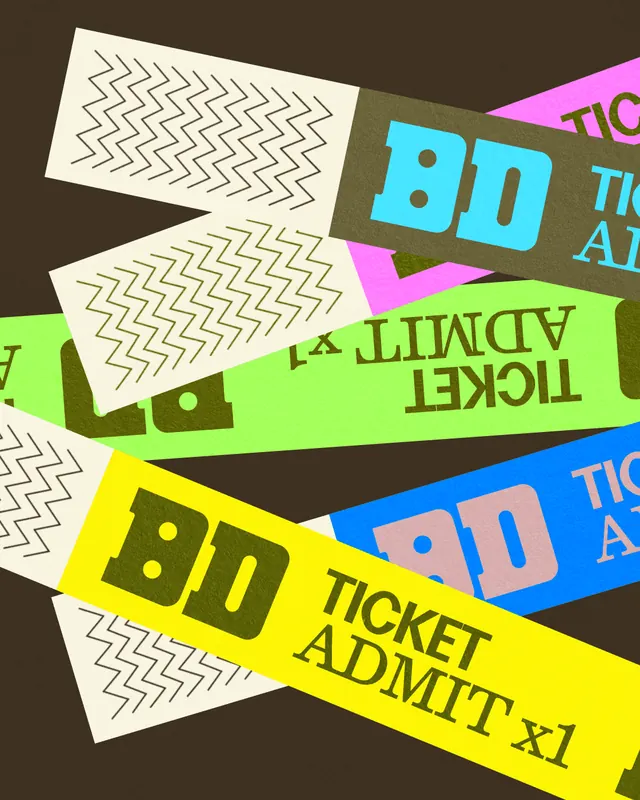 Bristol Dockyards ticket wristbands, typographic, geometric, vibrant