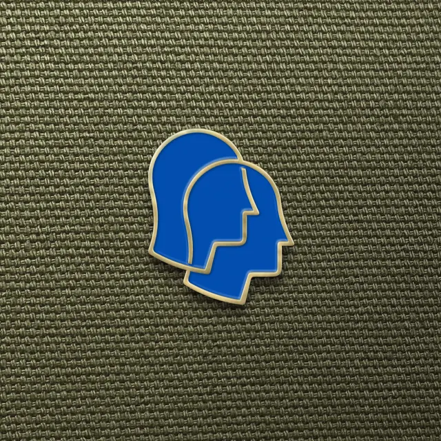 Brother Films two heads enamel pin, photographic, minimal, earthy