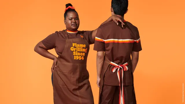 Burger King crew uniform portrait, photographic, retro, warm