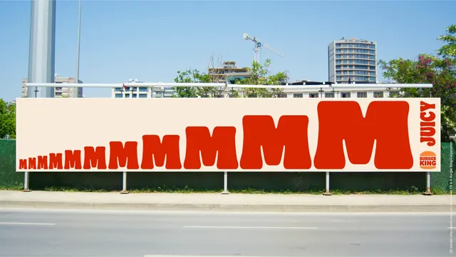 Burger King MMMM billboard, photographic, typographic, warm