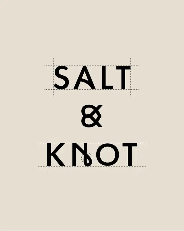SALT & KNOT stacked typographic composition, minimal, monochrome, light