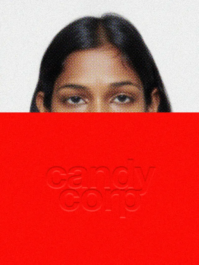 Halftone eyes over debossed candy corp, editorial, retro, vibrant