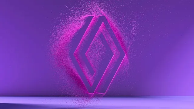 Neon diamond outline with particle dissolve effect, minimal, geometric, dark