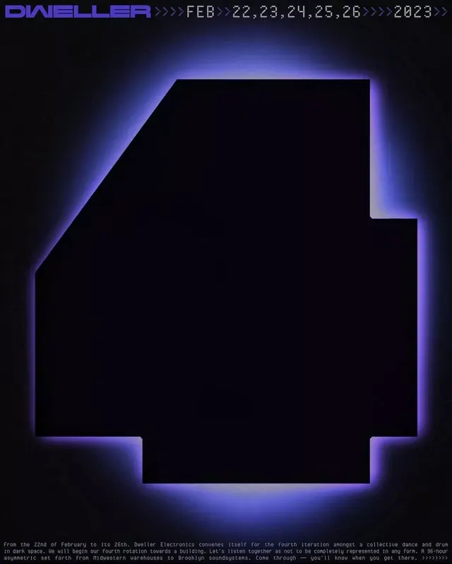 Neon-glow event "E" letterform, geometric, abstract, dark