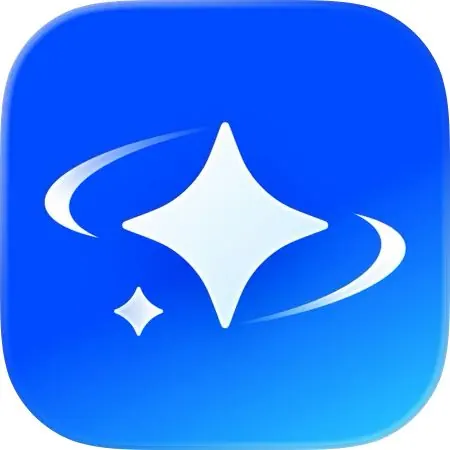Four-pointed star app icon with blue gradient, flat, minimal, cool