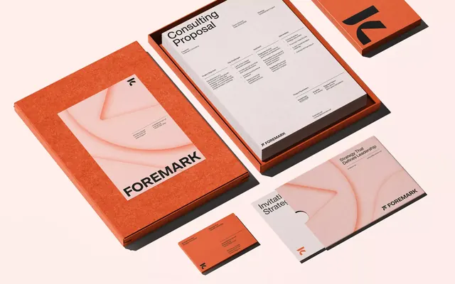 ForeMark consulting brand identity, minimal, corporate-clean, light