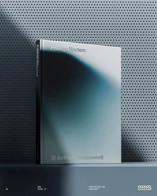 Brutalist publication on perforated metal surface, brutalist, minimal, dark