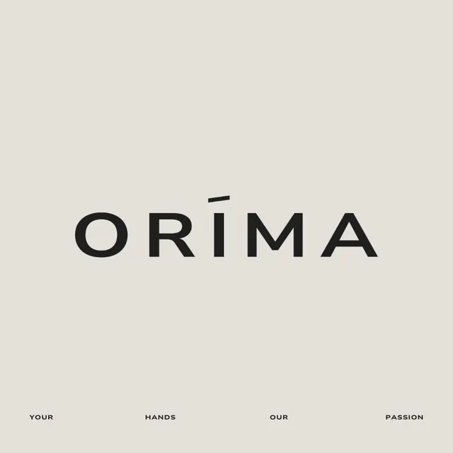 ORIMA wordmark with geometric accent, minimal, monochrome, light