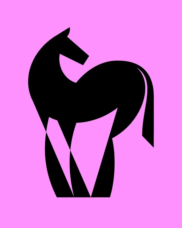 Black horse silhouette on magenta, minimal, flat, dark