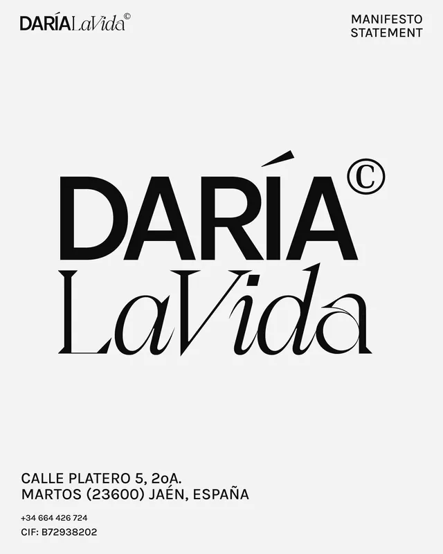 DARÍA LaVida manifesto sheet, editorial, minimal, monochrome