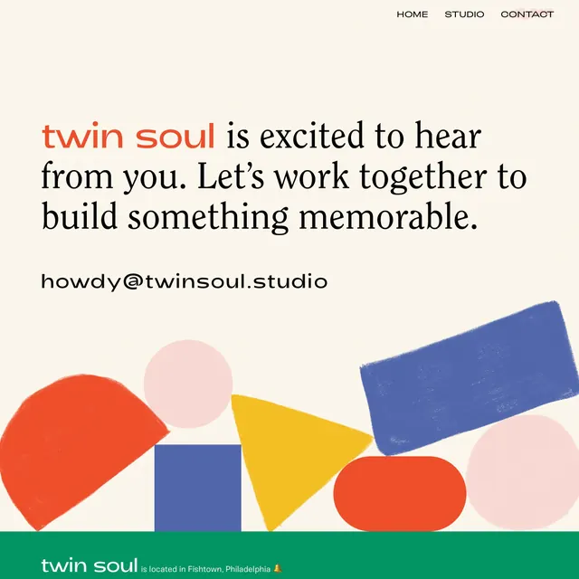 Twin Soul studio identity with scattered geometric shapes, minimal, geometric, warm