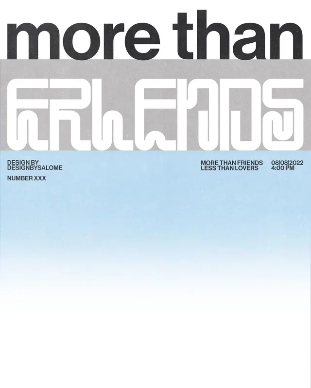 Oversized display type with outlined letterforms, editorial, minimal, dark