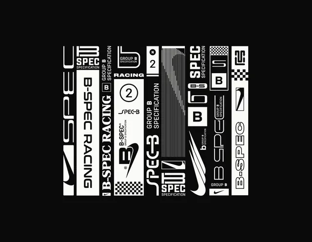 Nike B-SPEC racing strip system, technical, minimal, monochrome