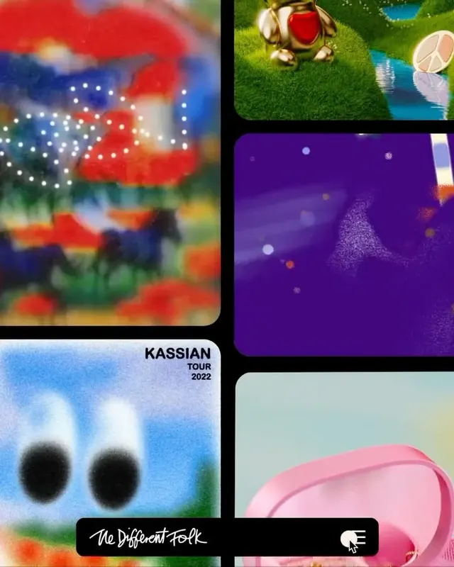 Colorful tactile collage grid, abstract, illustrated, warm