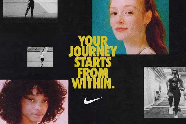 Nike 'Your Journey Starts From Within' campaign layout, editorial, photographic, dark