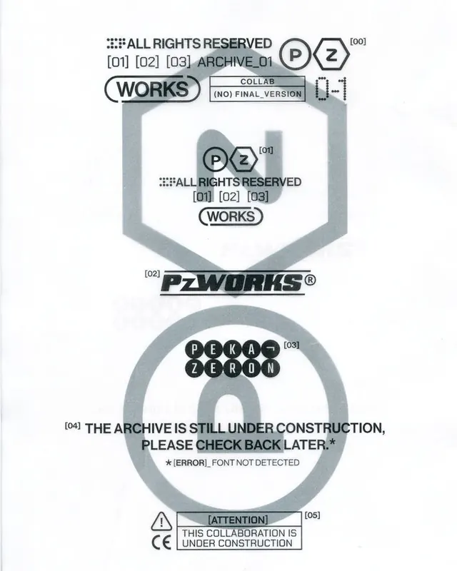 PZ Works archival identity system, geometric, minimal, dark