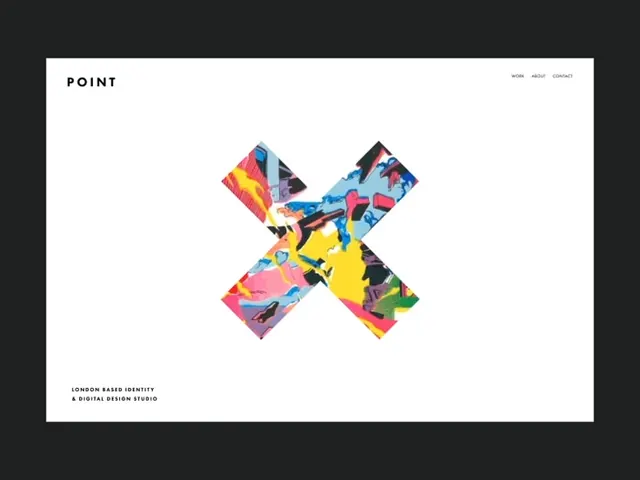 Point design studio: rotating X-mark logo identity, abstract, geometric, vibrant