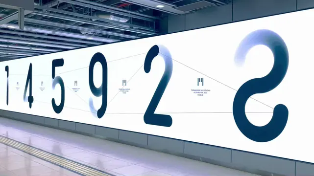 Flowing numeral transit signage, minimal, corporate-clean, light