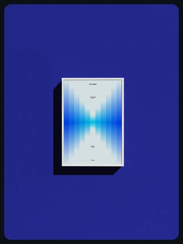 Blue gradient publication mockup on deep cobalt ground, minimal, geometric, light