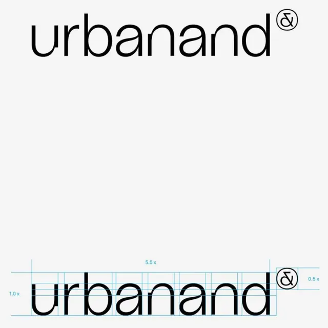 Urbanand logotype with scale guidelines, minimal, geometric, dark