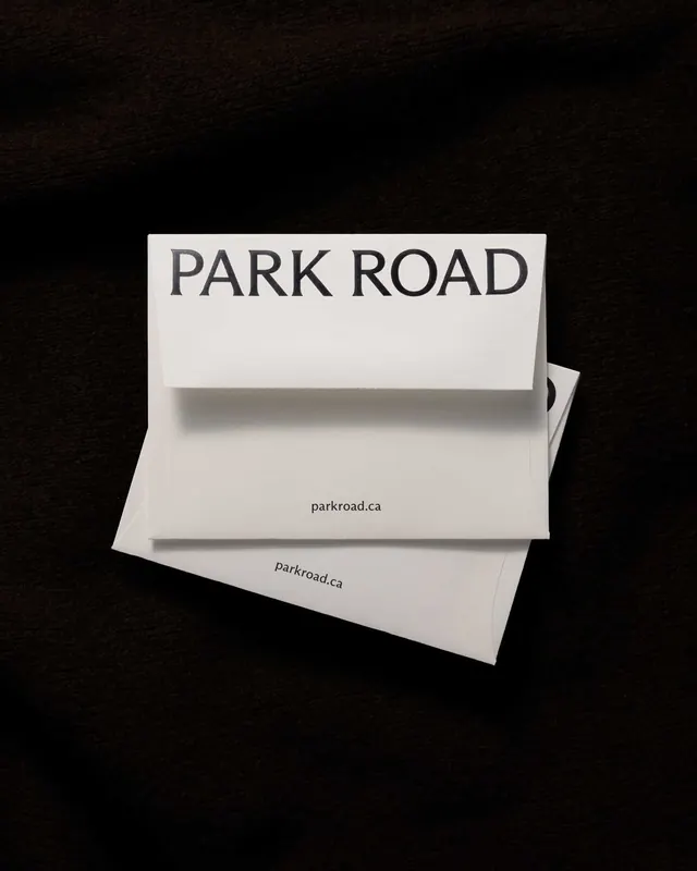 Park Road stationery identity, minimal, corporate-clean, light