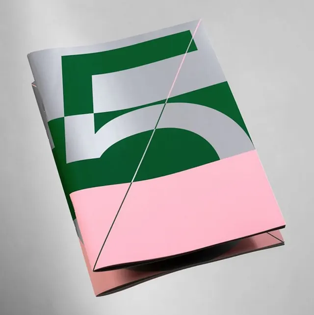 Geometric editorial mockup: deep green and pink color block, geometric, editorial, light