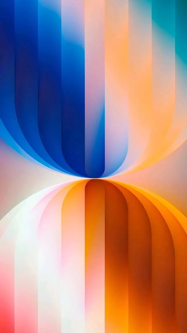 Gradient logo with mirrored curved stripes, abstract, gradient-heavy, gradient