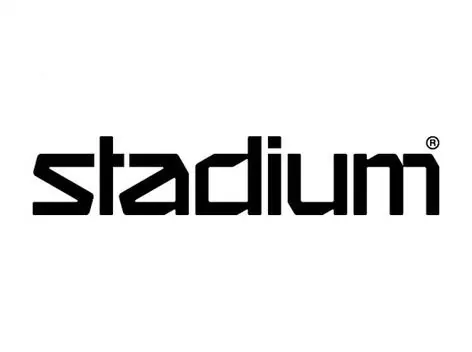 Stadium wordmark with geometric cutouts, geometric, minimal, dark