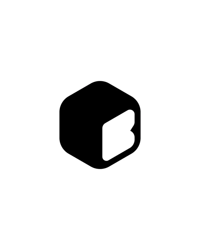 Monochrome letter-form mark in rounded container, minimal, geometric, dark