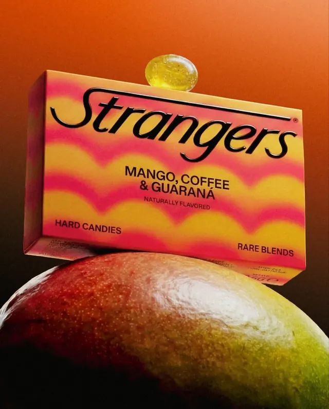Strangers hard candies packaging, retro, photographic, vibrant